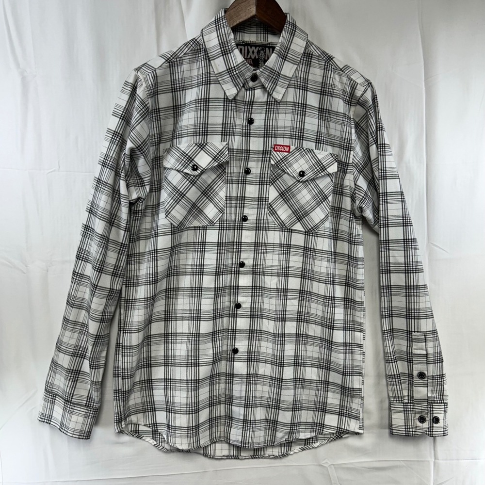 Dixxon Flannel Co Chaplin Snap Button Up Mens S White Black Plaid D-Tech Shirt